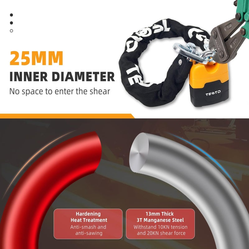 TEOOTD Heavy Duty Anti-Theft Bike Chain Lock - 5.3ft/160cm Long, 10mm Thick Chain with Bright-Colored Lock, 4 Keys for Motorcycles, Generators, Containers (8.6lbs) - Image 3